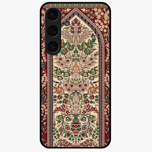 Persian Inspired Glass Case showing flat back view with ornate Persian style pattern artwork and glossy glass finish.