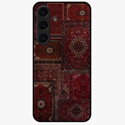 Persian Velvet Tale Glass Case showing flat back view with luxurious Persian velvet pattern artwork and glossy glass finish.
