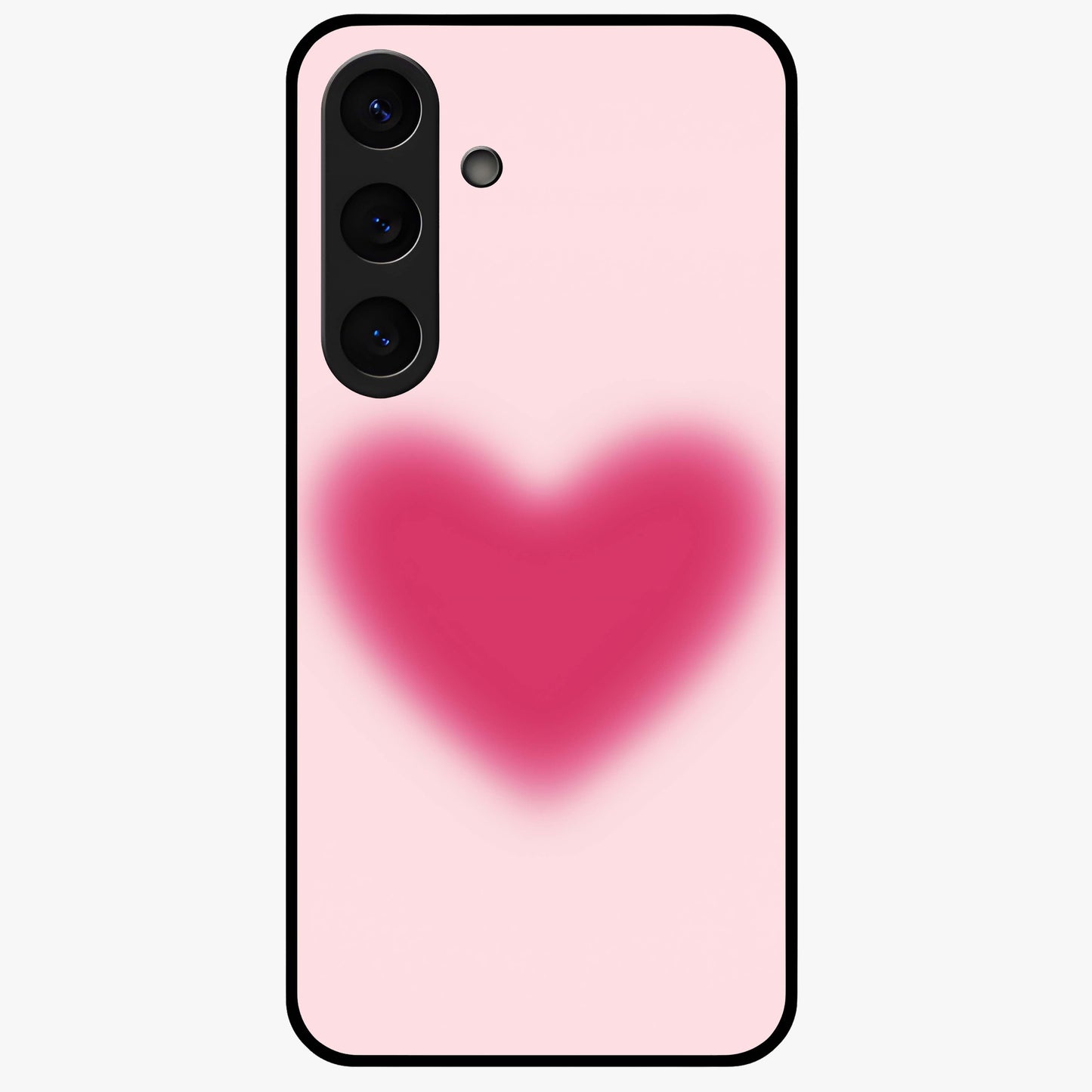 Pink Aura Heart Glass Case showing flat back view with glowing heart artwork and glossy glass finish.