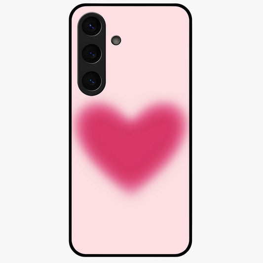 Pink Aura Heart Glass Case showing flat back view with glowing heart artwork and glossy glass finish.