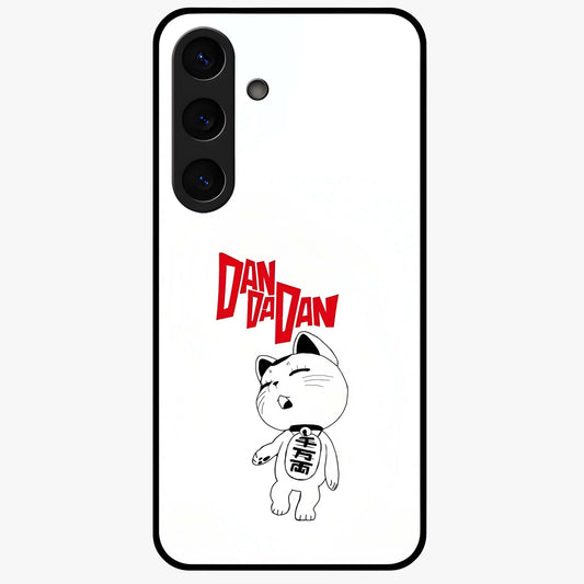 Playful Spirit Charm Glass Case showing flat back view with cheerful charm themed artwork and glossy glass finish.