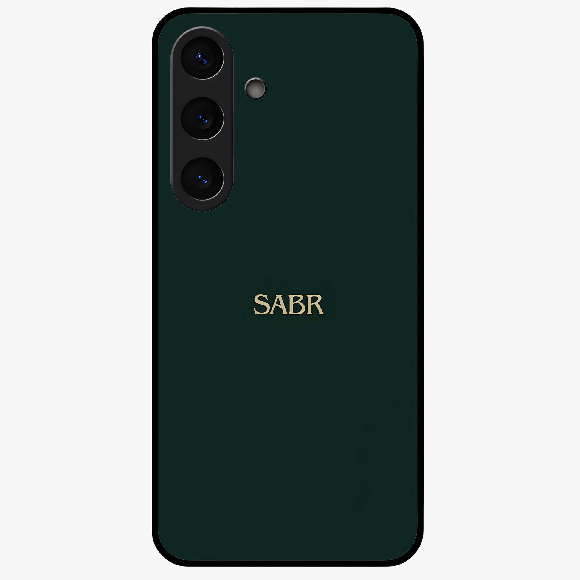 Sabr Minimal Patience Glass Case showing flat back view with minimalist typography artwork and glossy glass finish.