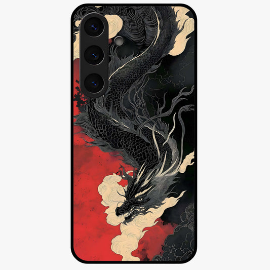 Shadow Dragon Fury Glass Case showing flat back view with fierce dragon artwork and glossy glass finish.