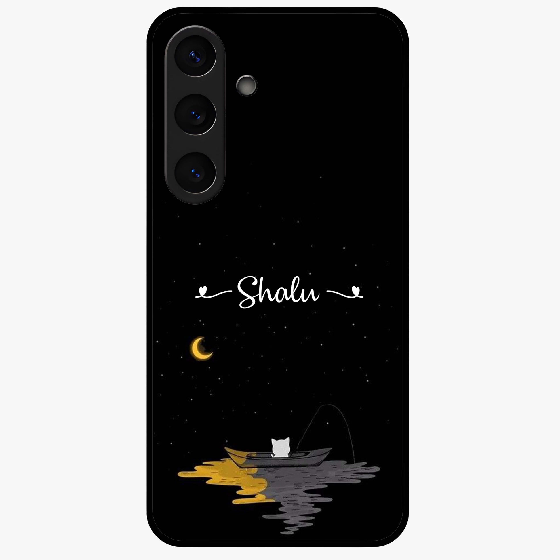 Silent Night Row Glass Case showing flat back view with calm night themed artwork and glossy glass finish.
