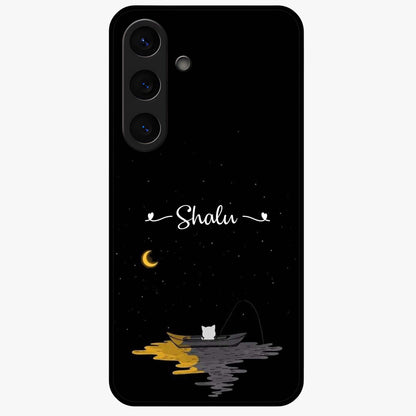 Silent Night Row Glass Case showing flat back view with calm night themed artwork and glossy glass finish.