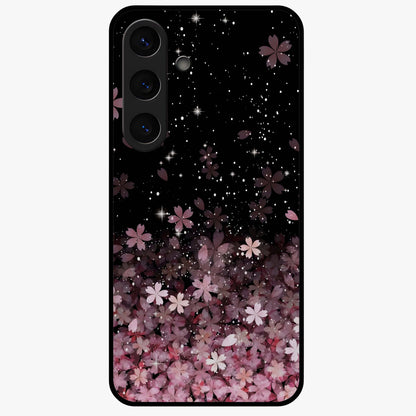 Small Starry Flowers Glass Case showing flat back view with delicate starry floral artwork and glossy glass finish.