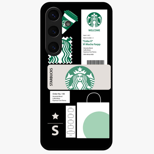 Starbucks Mocha Glass Case showing flat back view with coffee inspired artwork and glossy glass finish.