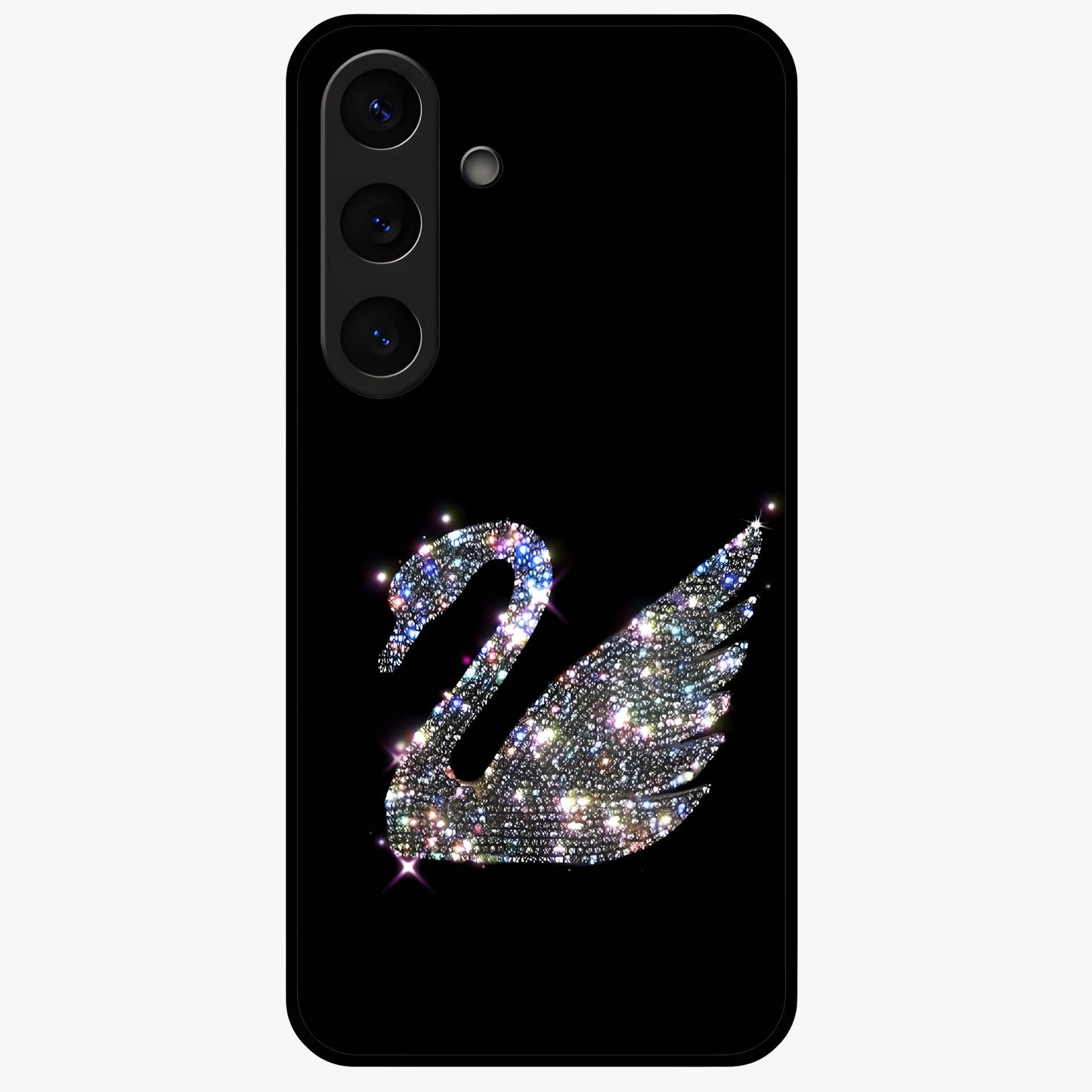 Starlit Swan Grace Glass Case showing flat back view with graceful swan artwork under starry sky and glossy glass finish.