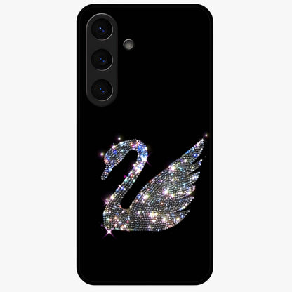 Starlit Swan Grace Glass Case showing flat back view with graceful swan artwork under starry sky and glossy glass finish.
