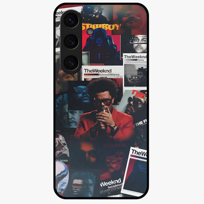 The Weeknd Glass Case showing flat back view with music inspired artistic portrait artwork and glossy glass finish.