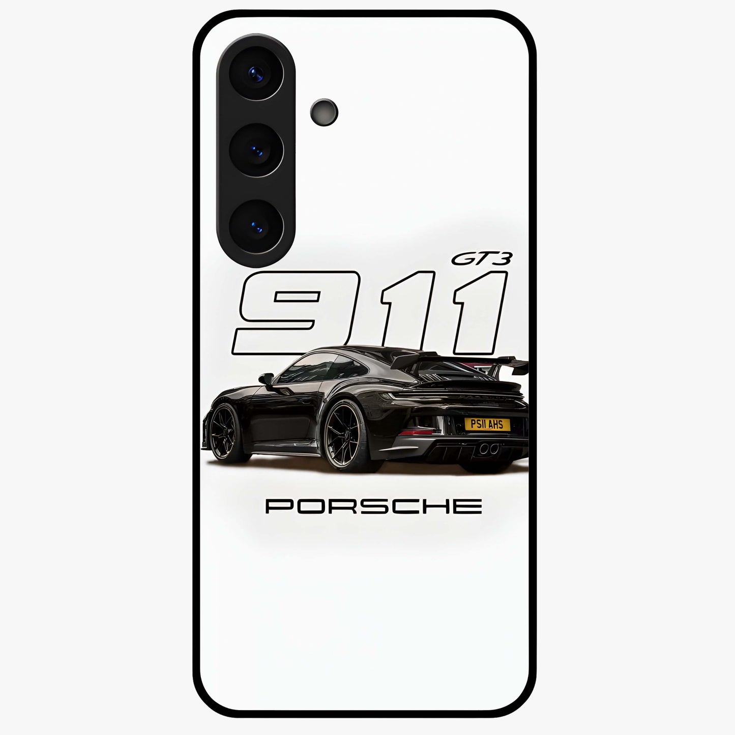 Turbo Legacy Icon Glass Case showing flat back view with iconic sports car inspired artwork and glossy glass finish.