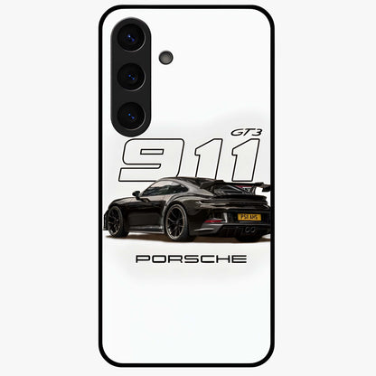 Turbo Legacy Icon Glass Case showing flat back view with iconic sports car inspired artwork and glossy glass finish.