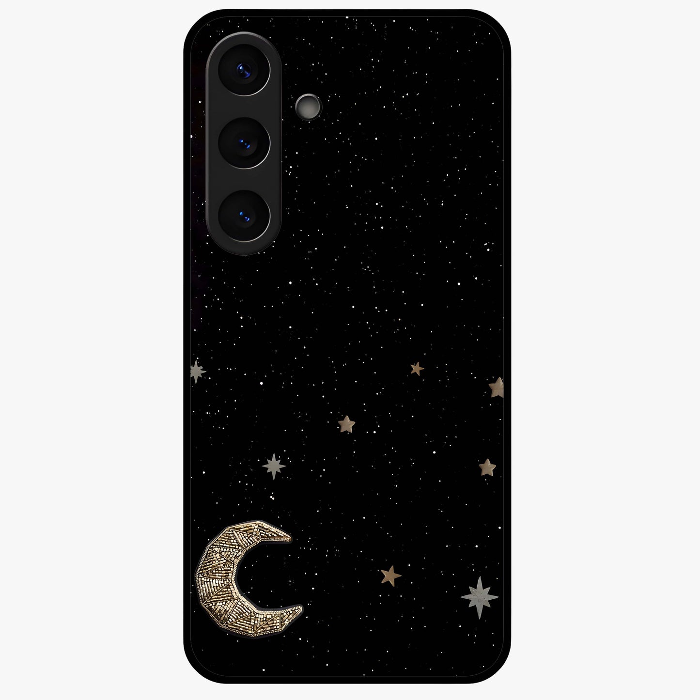 Twinkle Star With Half Moon Glass Case showing flat back view with star and half moon artwork and glossy glass finish.
