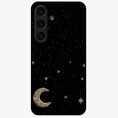 Twinkle Star With Half Moon Glass Case showing flat back view with star and half moon artwork and glossy glass finish.