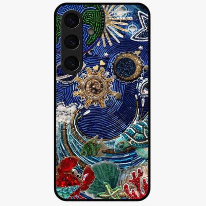 Universe Underwater Spark Glass Case showing flat back view with cosmic underwater themed artwork and glossy glass finish.