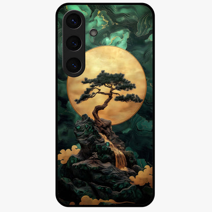 Zen Moon Rise Glass Case showing flat back view with calm moonrise artwork and glossy glass finish.