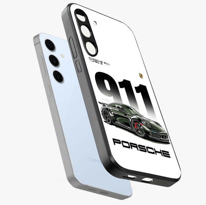 911 Turbo Dominance Glass Case displayed in premium angled mockup highlighting sporty car illustration and sleek glass surface.