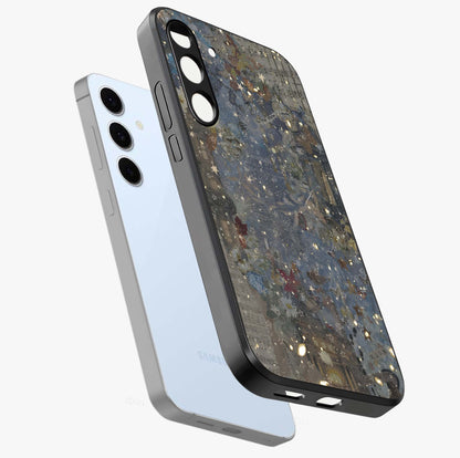Aesthetic Astrolophia Glass Case displayed in angled mockup highlighting artistic aesthetic elements and smooth glass surface.