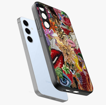 Beaded Fashion Jungle Glass Case displayed in angled mockup highlighting colorful fashion bead design and artistic pattern.