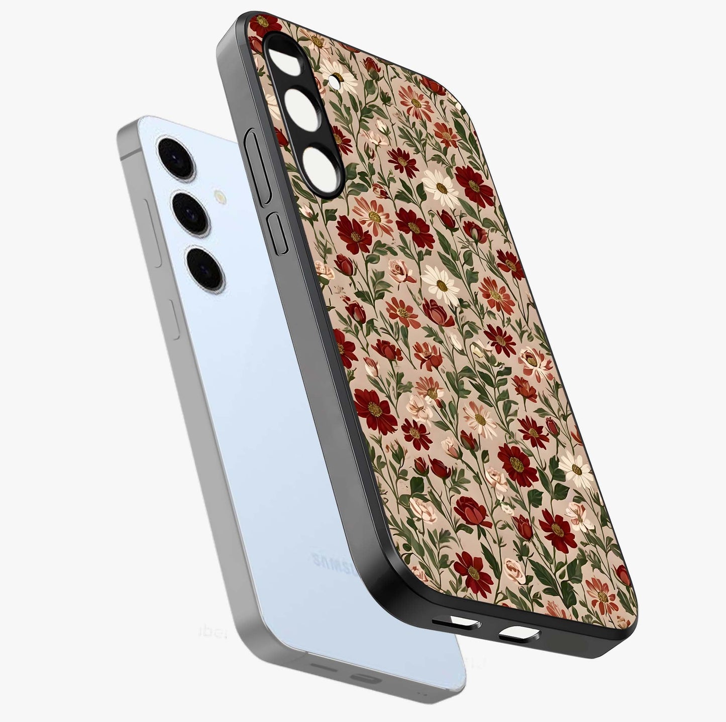 Biege Flower With Leaf Glass Case displayed in angled mockup highlighting minimal floral leaf design and elegant aesthetic.