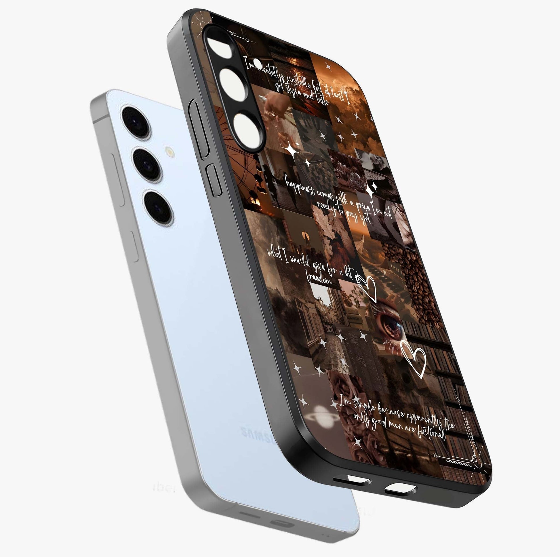 Bittersweet Aesthetic Chaos Glass Case displayed in angled mockup highlighting expressive abstract artwork and edgy aesthetic theme.