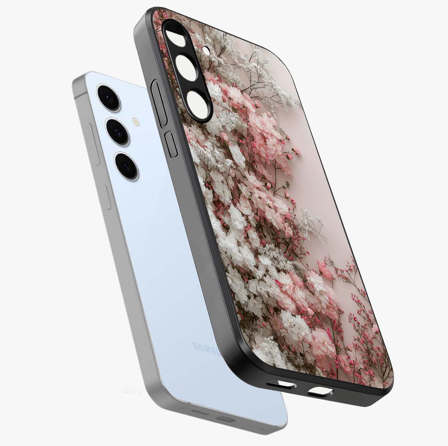 Blush Blossom Cloud Glass Case displayed in angled mockup highlighting soft cloud and blossom design with pastel aesthetic.