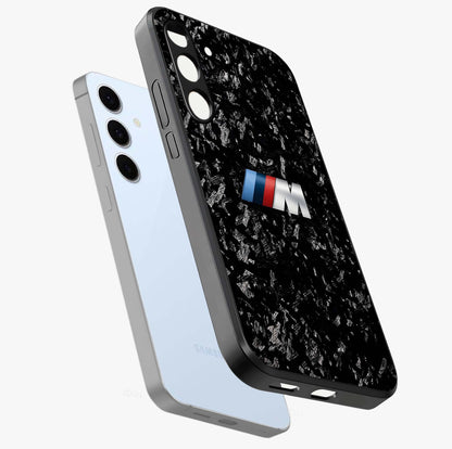 Carbon Speed Mark Glass Case displayed in angled mockup highlighting racing inspired carbon design and sleek aesthetic style.