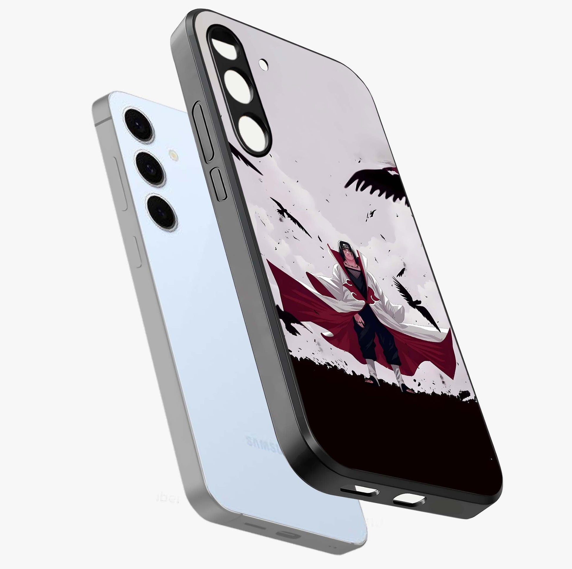 Crimson Crow Ascension Glass Case displayed in angled mockup highlighting powerful crow illustration with dark crimson aesthetic.