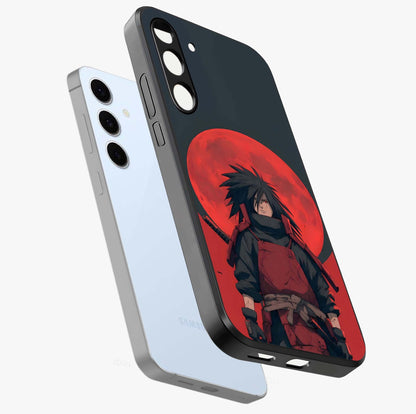 Crimson Moon Warlord Glass Case displayed in angled mockup highlighting dramatic crimson moon design with fantasy aesthetic.