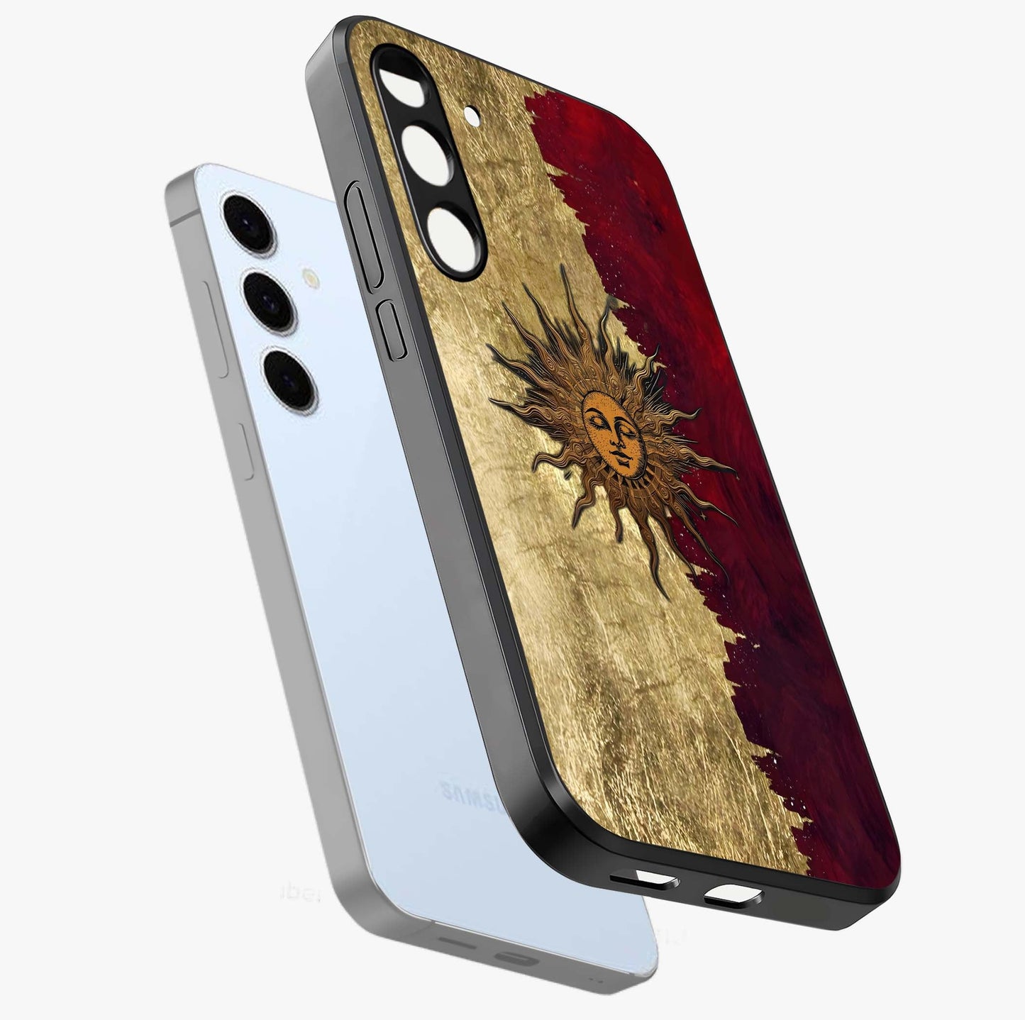 Crimson Sun Majesty Glass Case displayed in angled mockup highlighting majestic crimson sun design with bold aesthetic style.