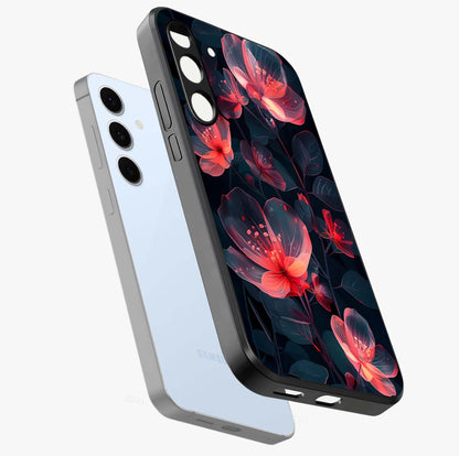 Dark Shade of Flower Glass Case displayed in angled mockup highlighting moody floral illustration with aesthetic dark tones.
