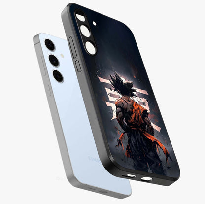 Dark Warrior In Rain Glass Case displayed in angled mockup highlighting dramatic warrior illustration with dark rain aesthetic.