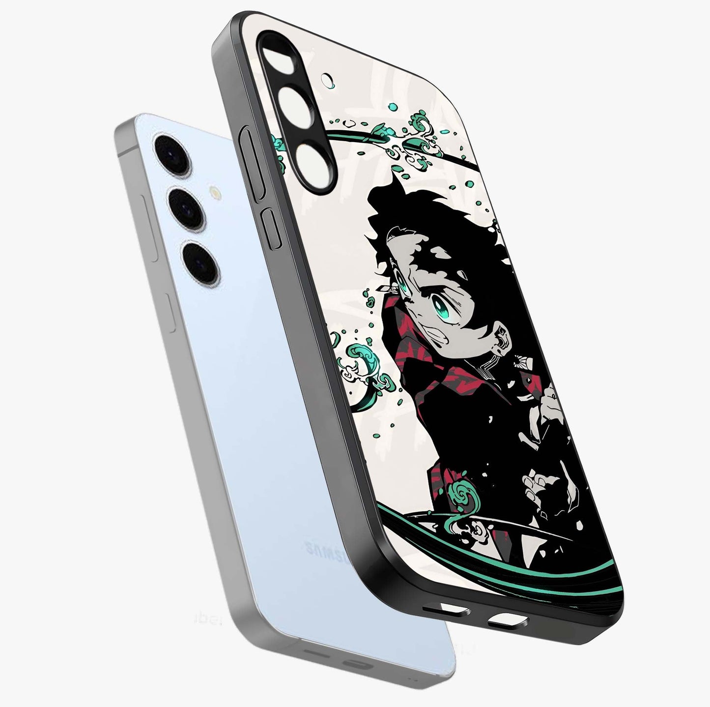 Demon Slayer Glass Case displayed in angled mockup highlighting dramatic anime character design with action aesthetic.