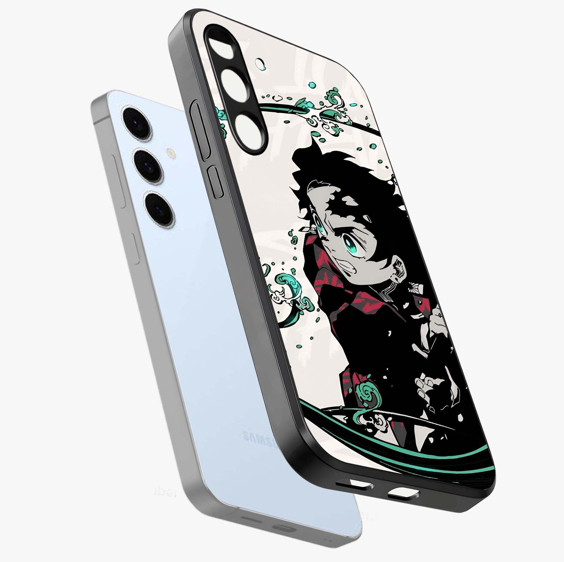 Demon Slayer Glass Case displayed in angled mockup highlighting dramatic anime character design with action aesthetic.