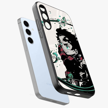 Demon Slayer Glass Case displayed in angled mockup highlighting dramatic anime character design with action aesthetic.