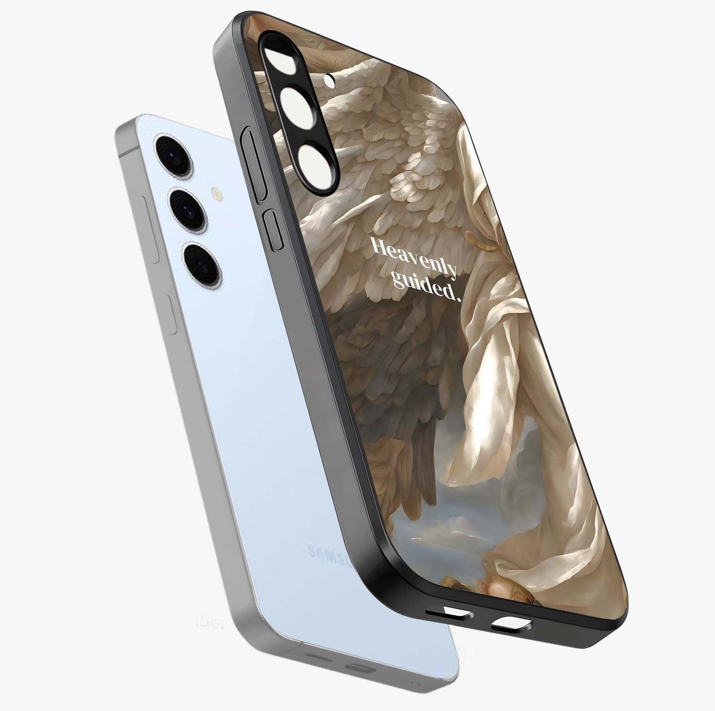 Divine Winged Grace Glass Case displayed in angled mockup highlighting graceful wing design with divine aesthetic style.