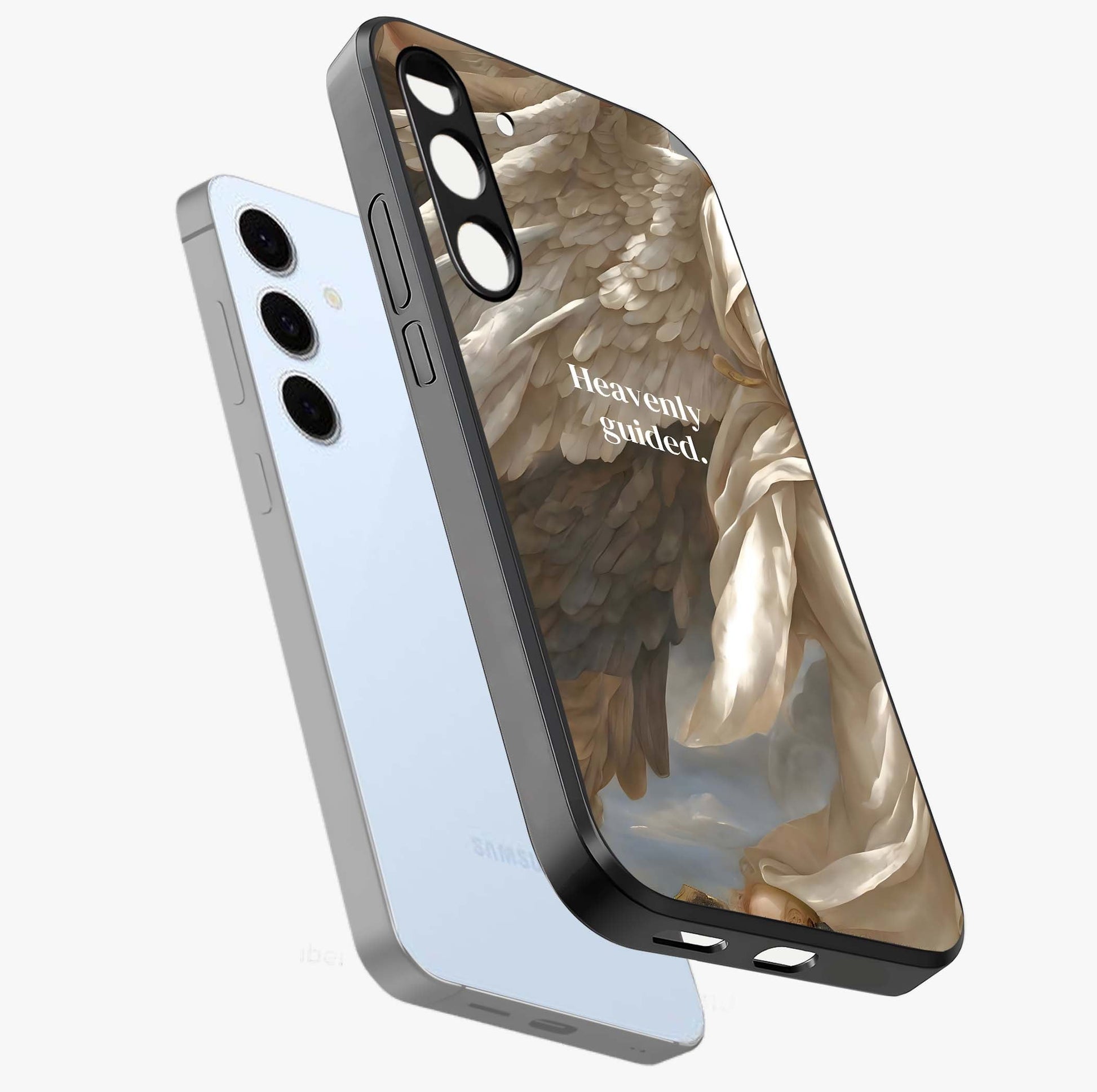 Divine Winged Grace Glass Case displayed in angled mockup highlighting graceful wing design with divine aesthetic style.