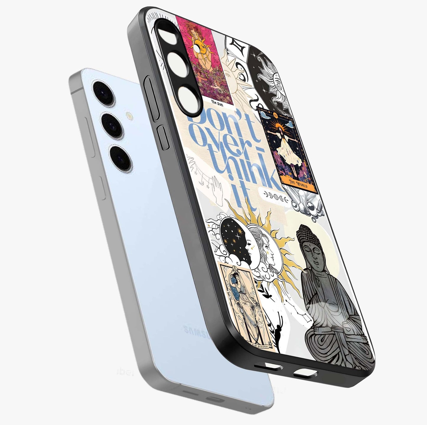 Ethereal Thoughts Glass Case displayed in angled mockup highlighting soft abstract design with calm ethereal aesthetic.