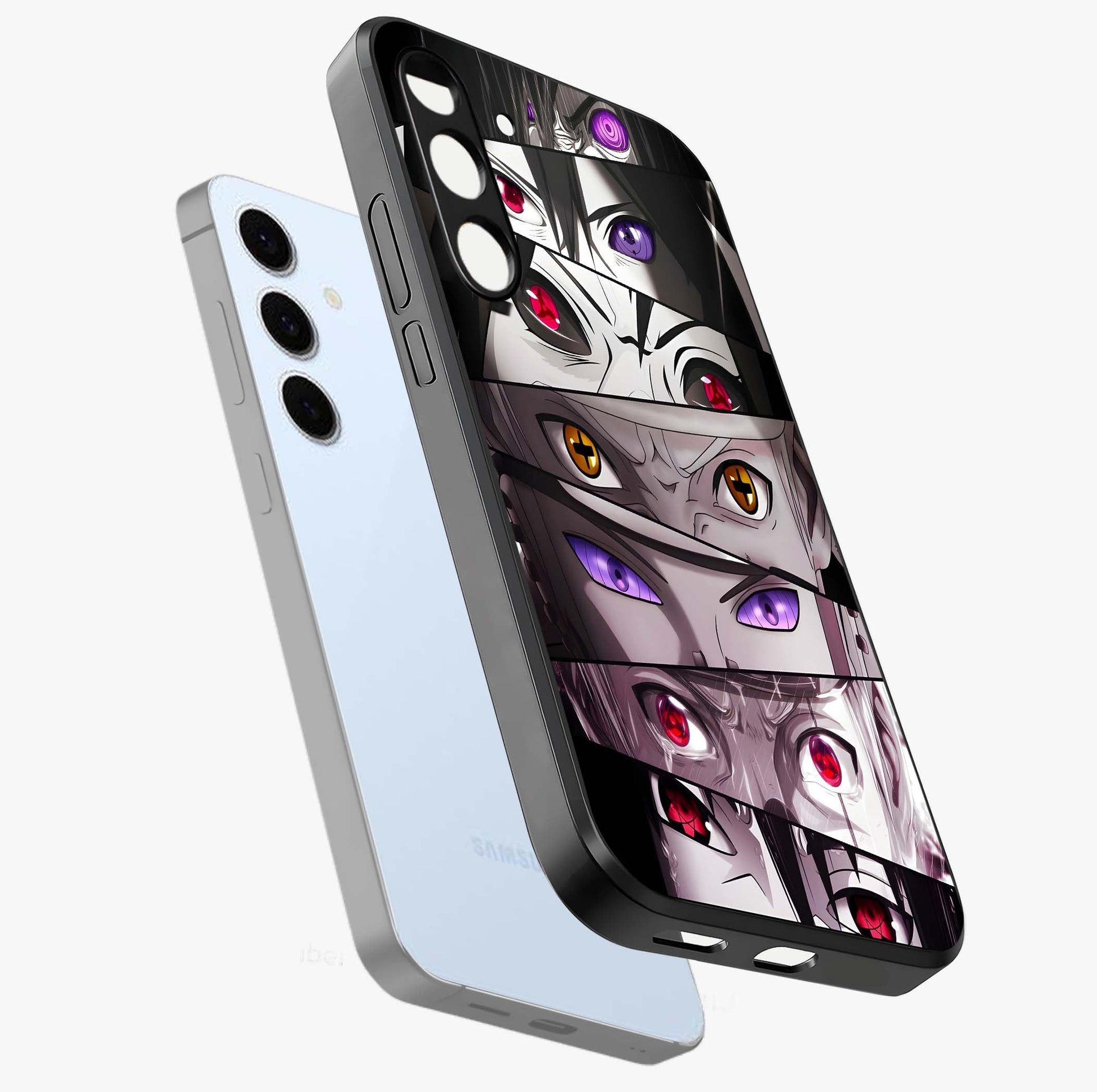 Eyes of Destiny Glass Case displayed in angled mockup highlighting bold eye illustration with mystical aesthetic style.
