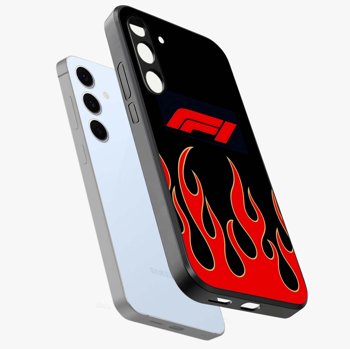 Fire F11 Glass Case displayed in angled mockup highlighting bold fire inspired graphic with energetic aesthetic style.