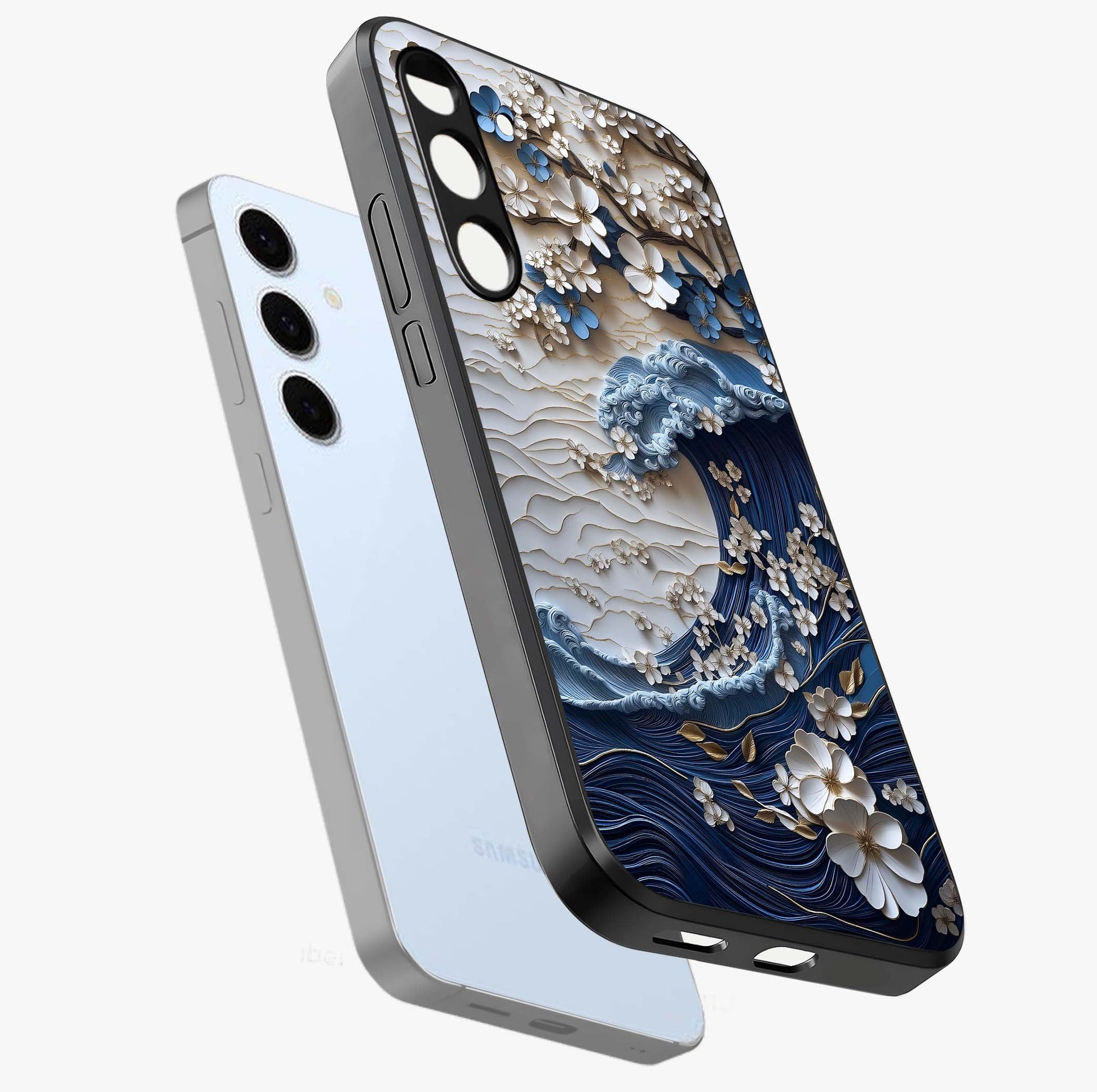 Floral Wave Origami Glass Case displayed in angled mockup highlighting geometric origami flower design with modern aesthetic style.