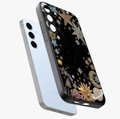 Galactic Jewel Stars Glass Case displayed in angled mockup highlighting shining celestial star design with cosmic aesthetic style.