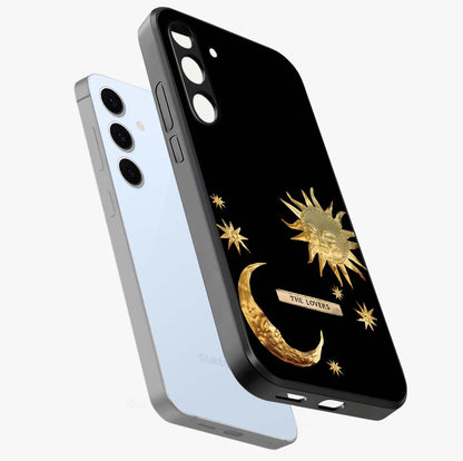 Gold Sun Blush Glass Case displayed in angled mockup highlighting radiant sun design with warm golden aesthetic.