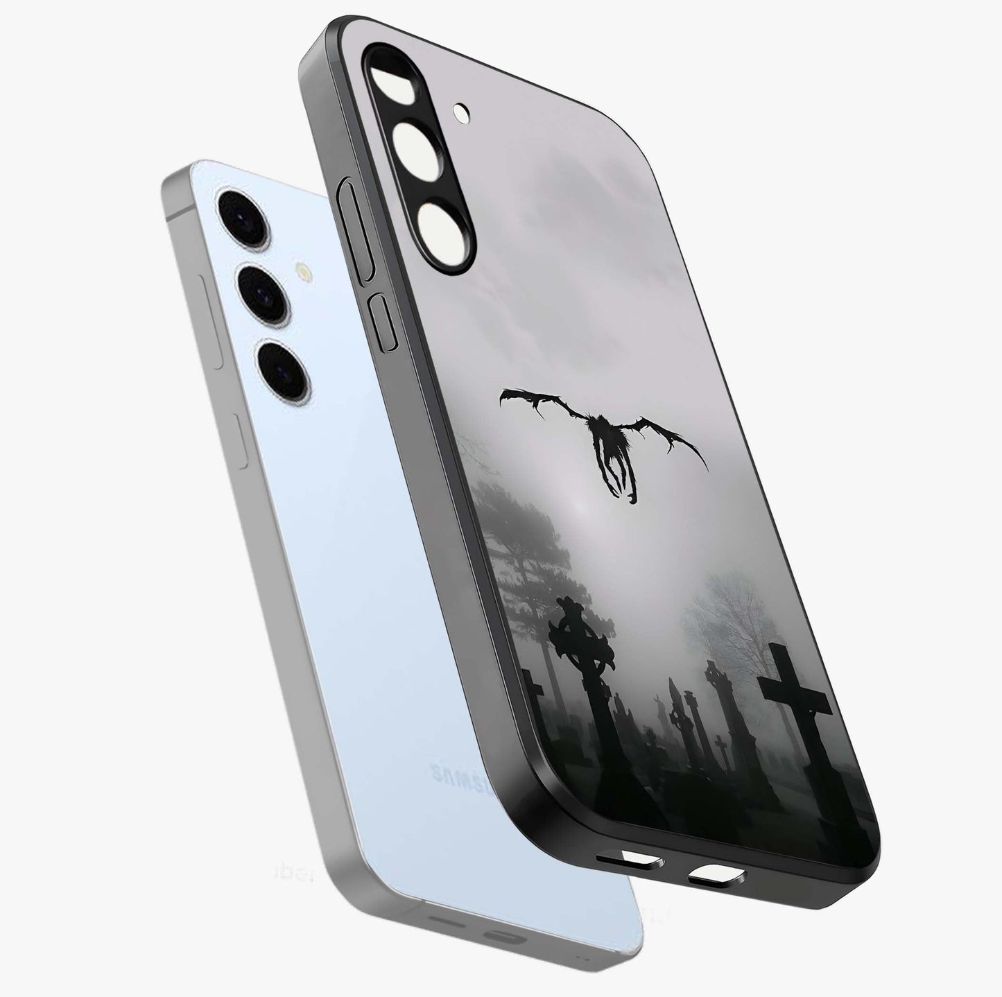 Graveyard Shadow Descent Glass Case displayed in angled mockup highlighting eerie shadow illustration with gothic aesthetic.