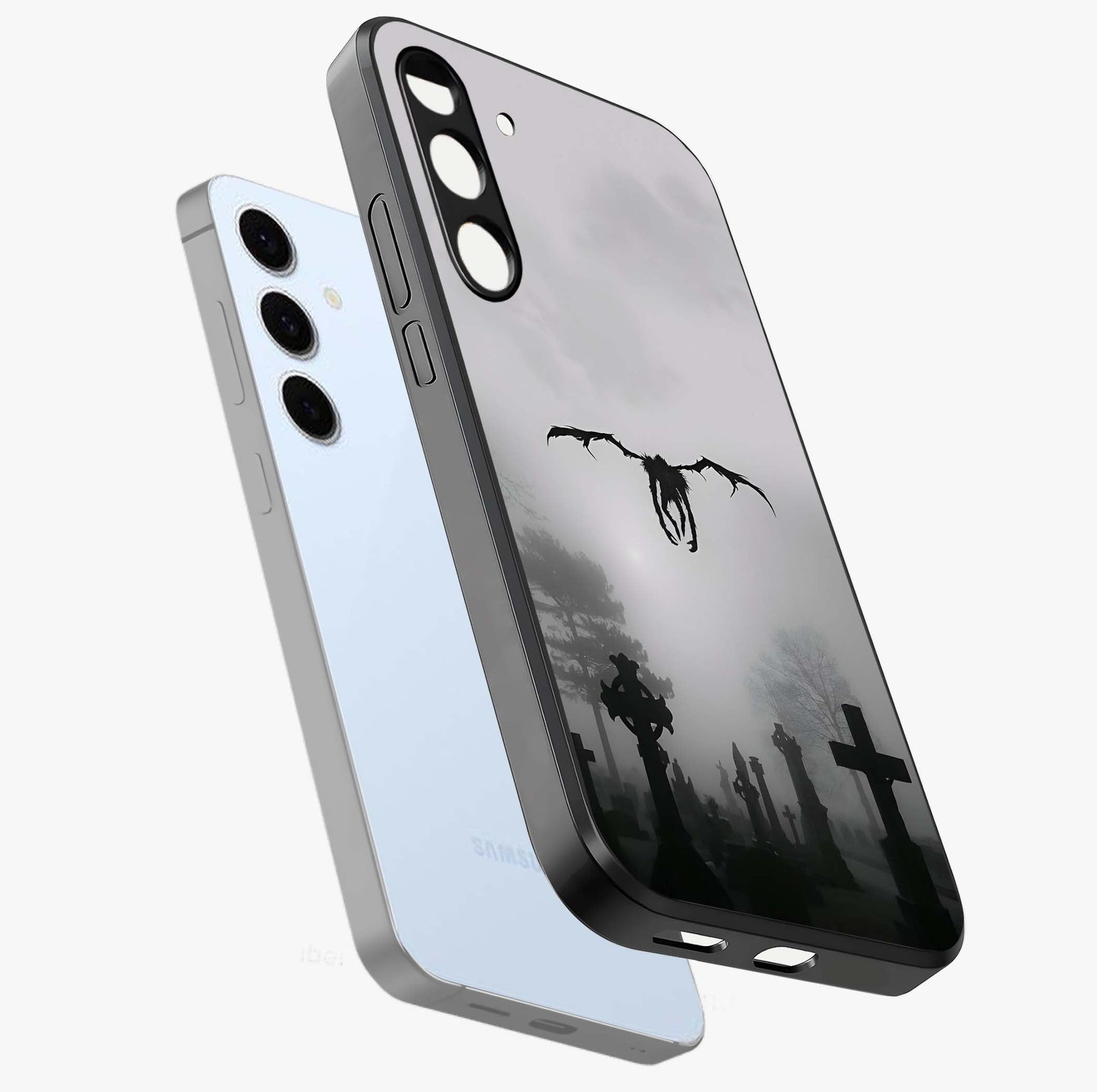 Graveyard Shadow Descent Glass Case displayed in angled mockup highlighting eerie shadow illustration with gothic aesthetic.