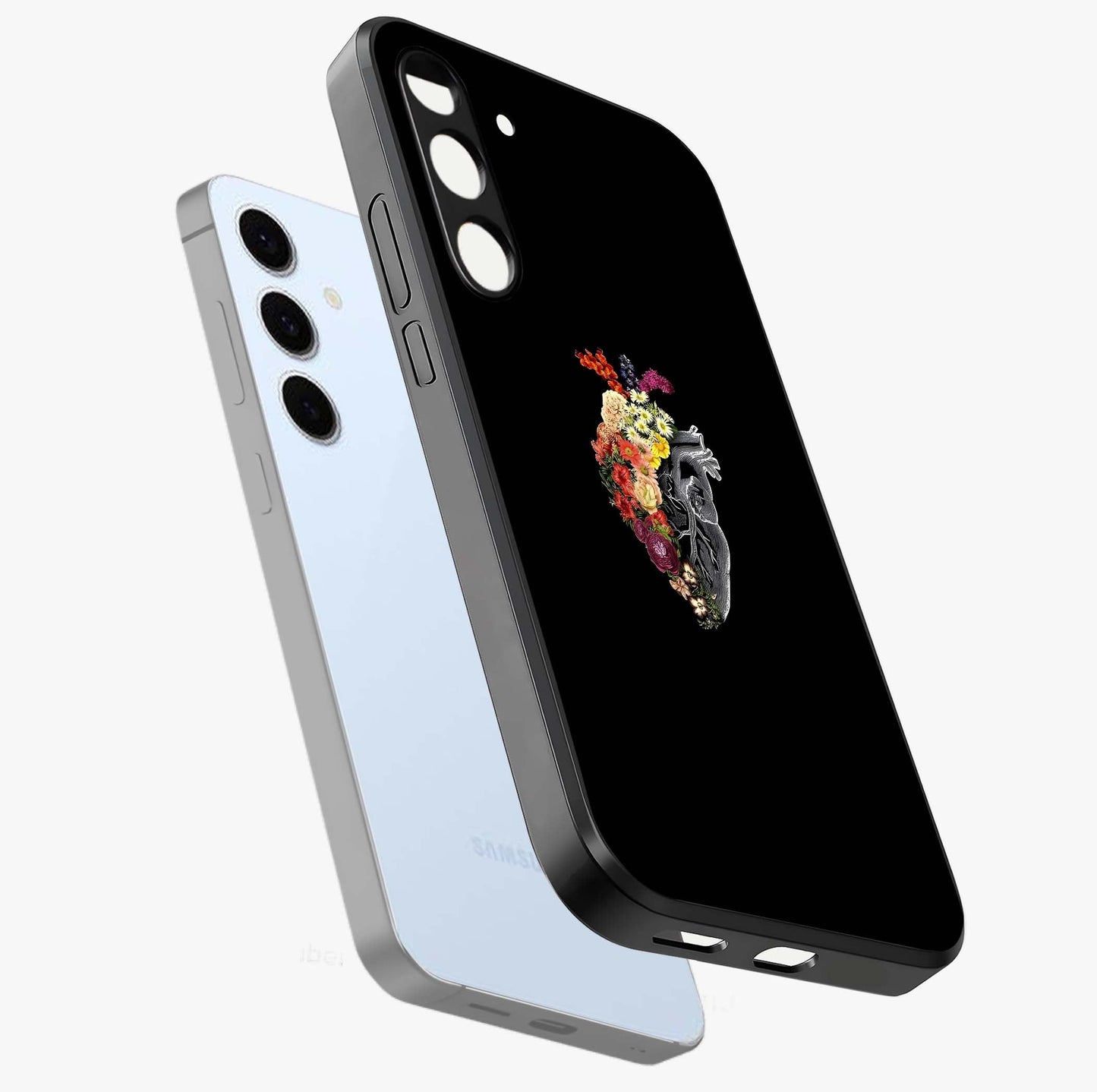 Heart With Flowers Glass Case displayed in angled mockup highlighting romantic flower design with soft aesthetic style.
