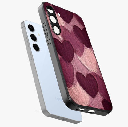 Layered Paper Hearts Glass Case displayed in angled mockup highlighting creative paper craft heart design with romantic aesthetic.