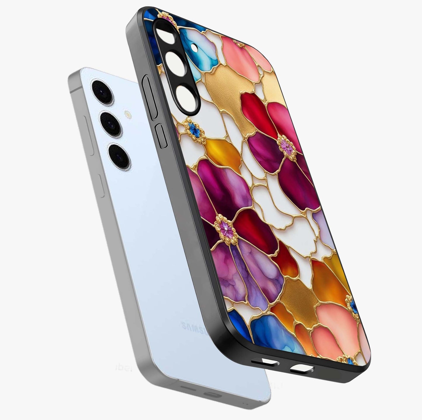 Marble Flower Pattern Glass Case displayed in angled mockup highlighting elegant marble floral design with modern aesthetic.