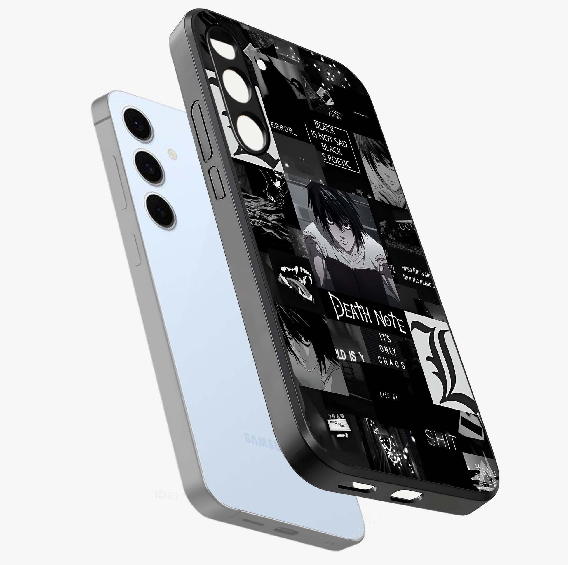 Midnight Chaos Mind Glass Case displayed in angled mockup highlighting chaotic artistic design with dramatic midnight aesthetic.
