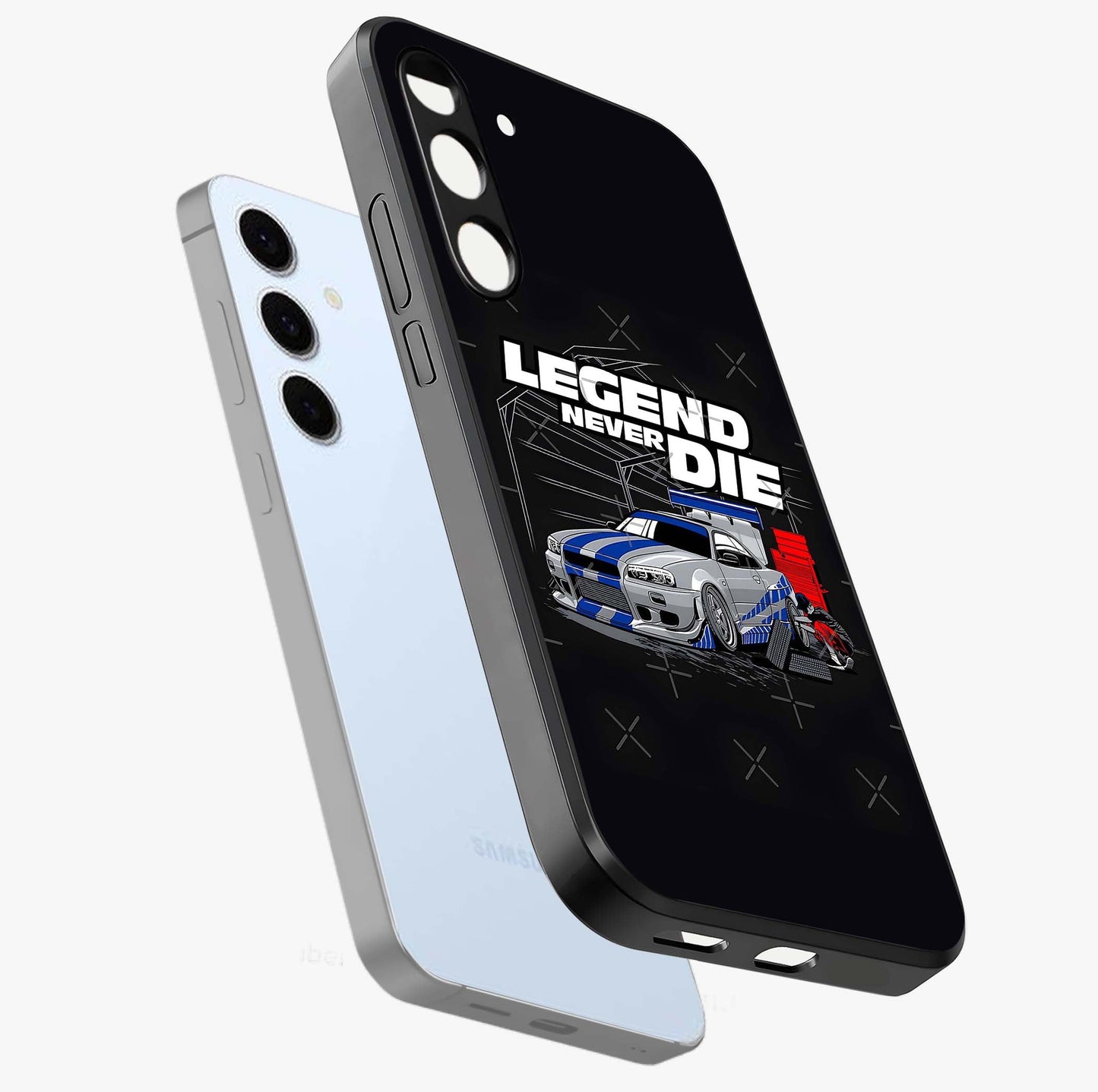 Midnight Racing Legacy Glass Case displayed in angled mockup highlighting dynamic automotive design with bold midnight aesthetic.